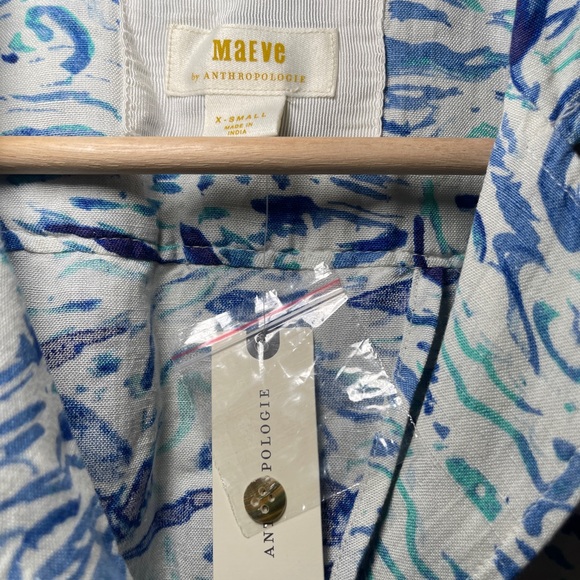 NWT Anthropologie Maeve Nautical Linen Blouse XS Coastal Ocean Print - Picture 3 of 6